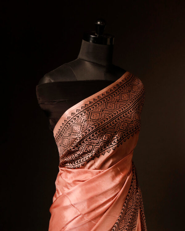 Ethereal Peach Blossom colour Fancy Saree, Top side close up