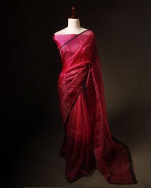 Blush Blossom Pink Pure Organza Silk Saree
