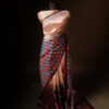 Pure Hand block Printed Stripe Beige Raw Silk saree