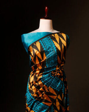 Pure Hand block Printed Blue and yellow Raw Silk saree