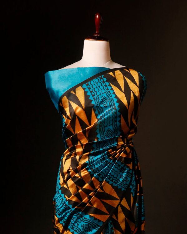 Pure Hand block Printed Blue and yellow Raw Silk saree