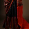 Scarlet Slate Grey and Red Handloom Silk Cotton Saree