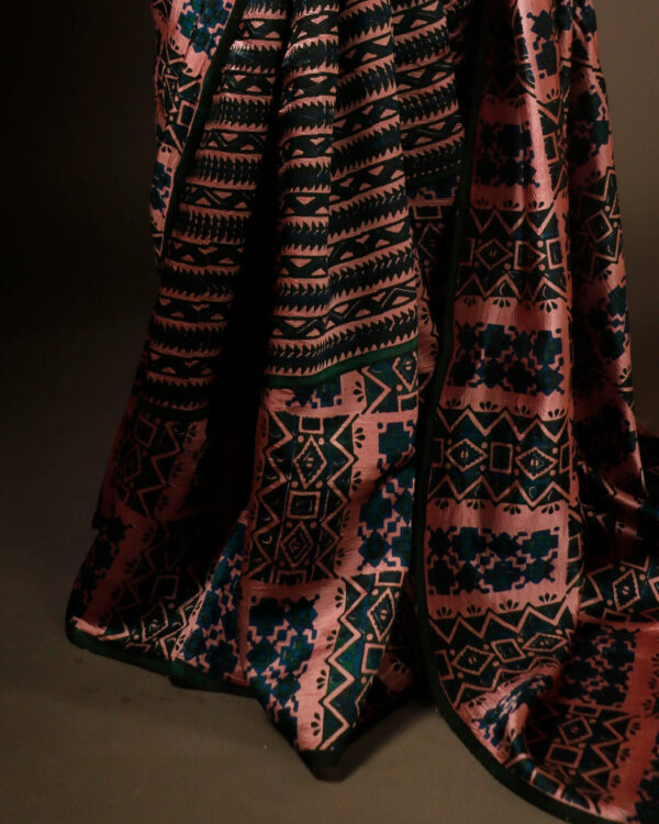 Sage Serenity Green and Beige Printed Pure Raw Silk Saree