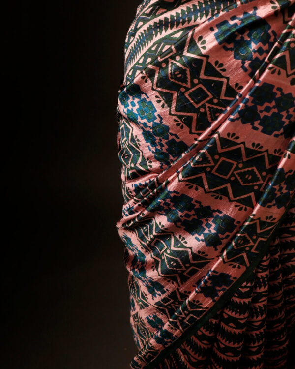 Sage Serenity Green and Beige Printed Pure Raw Silk Saree