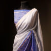 Uddup Breeze White and Blue Pure Dupion Silk Saree