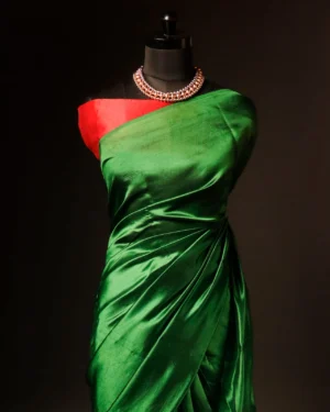 Pure Hand block Printed Parrot Green Silk saree