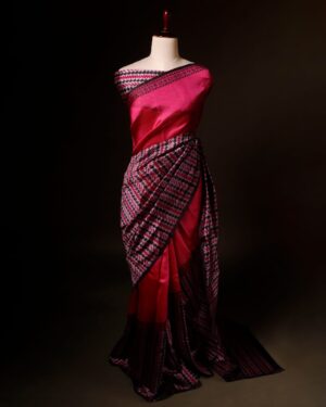 Pure Hand block Printed Pink Raw Silk saree
