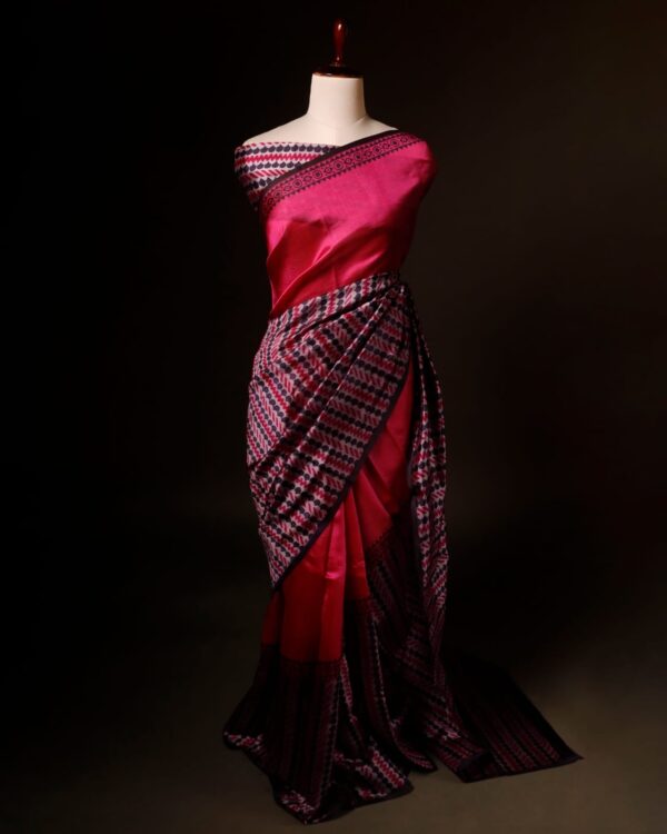 Pure Hand block Printed Pink Raw Silk saree