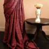 Pure Hand Block Printed Maroon Desi Tussar Silk Saree
