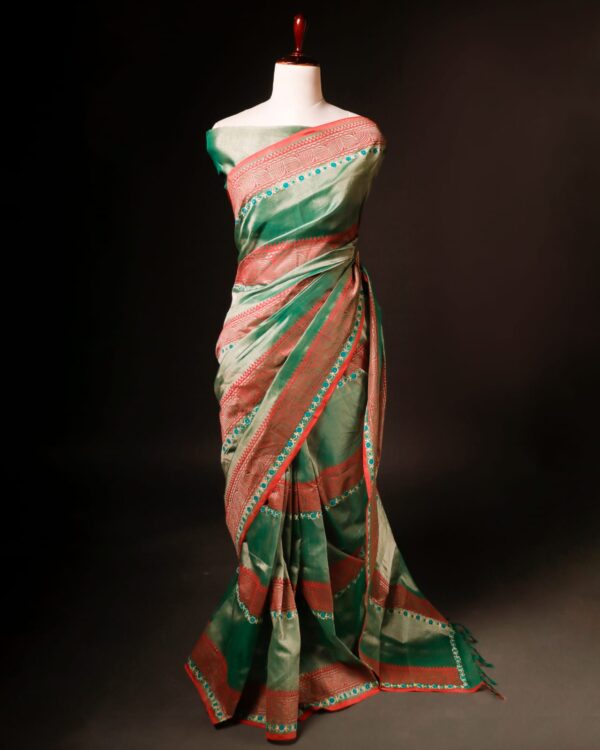 Light Green and orange Color Silk Cotton Saree