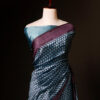 Pure Hand block Blue and black Raw Silk saree