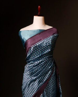 Pure Hand block Blue and black Raw Silk saree