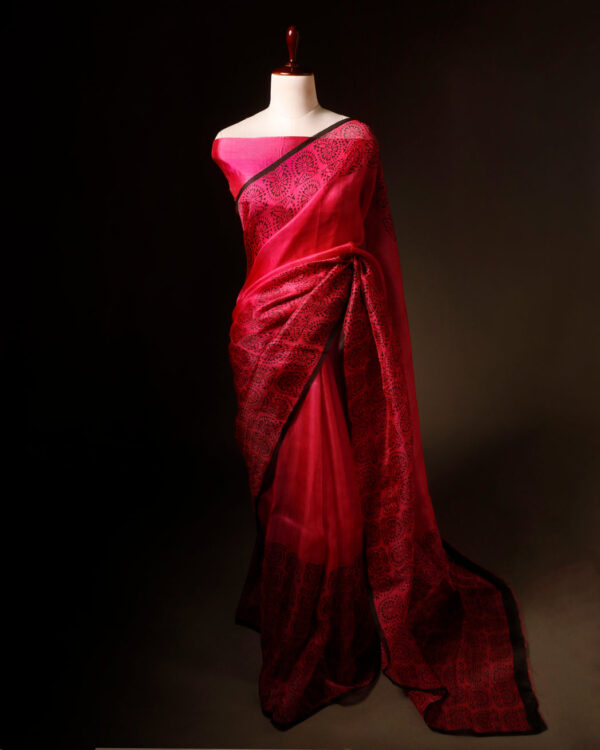 Blush Blossom Pink Pure Organza Silk Saree