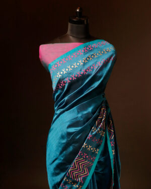 Pure Blue and pink color Silk Cotton Saree