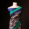 Pure Hand block Beige and blue Raw Silk saree