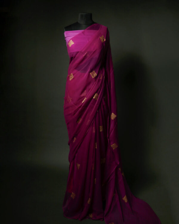 Purple Colour Printed Chiffon Silk Saree
