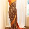 Mystic Sunset Orange and Black Striped Printed Kanchipuram Silk Saree