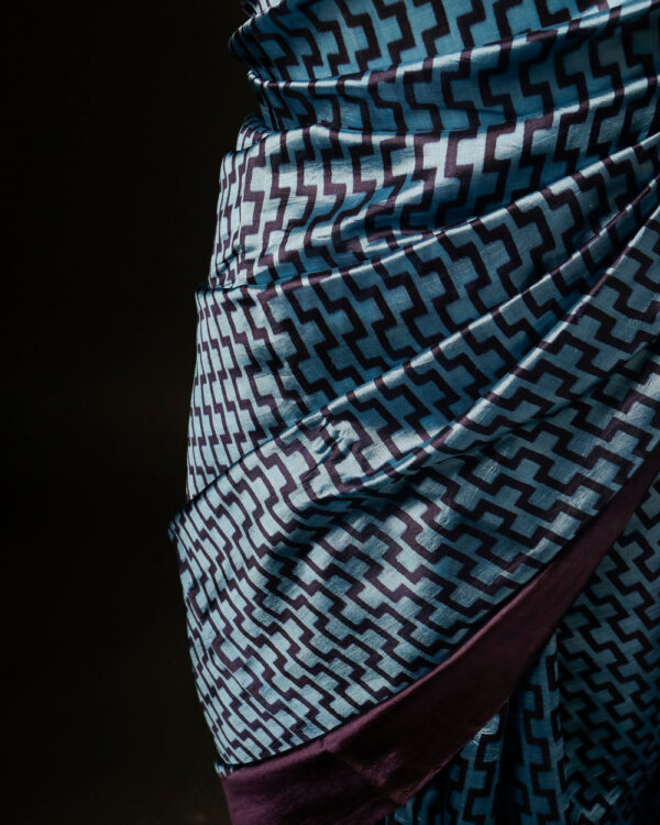 Pure Hand block Blue and black Raw Silk saree