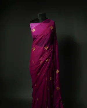 Purple Printed Chiffon Silk Saree
