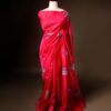 Pink with blue color Printed Silk Cotton Saree