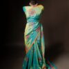 Pure blue with orange color Silk Cotton Saree