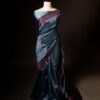 Pure Hand block Blue and black Raw Silk saree