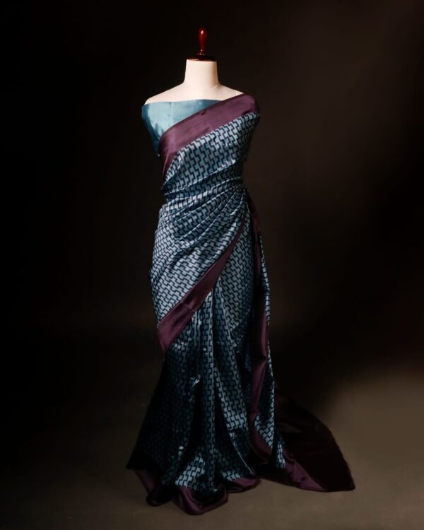 Pure Hand block Blue and black Raw Silk saree
