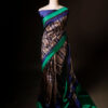 Pure Hand block Beige and blue Raw Silk saree