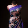 Pure Hand block Printed Dark Blue Raw Silk saree