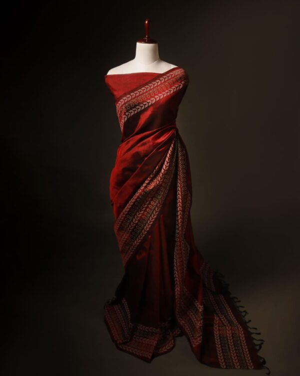 Maroon Handloom Silk Cotton Saree