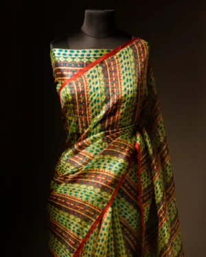 Mint Mirage Light Green Striped Pure Organza Silk Saree