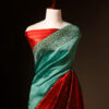 Verdant Harmony Green and Maroon Printed Pure Raw Silk Saree