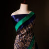 Pure Hand block Beige and blue Raw Silk saree