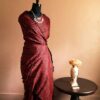 Pure Hand Block Printed Maroon Desi Tussar Silk Saree
