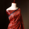 Mystic Mocha Maroon and Black Printed Pure Organza Silk Saree