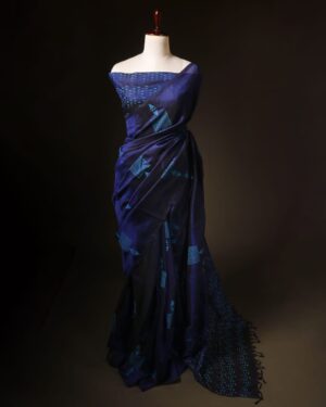 Midnight Elegance Ink Blue Handloom Silk Cotton Saree