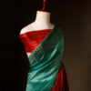 Verdant Harmony Green and Maroon Printed Pure Raw Silk Saree