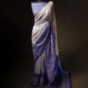 Uddup Breeze White and Blue Pure Dupion Silk Saree