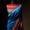 Tranquil Indigo Blue and Brown Pure Dupion Silk Saree