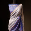 Uddup Breeze White and Blue Pure Dupion Silk Saree