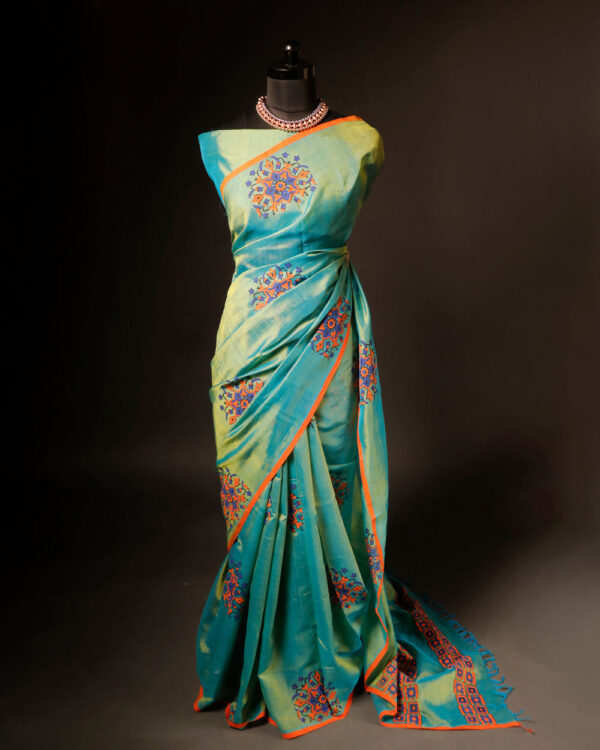 Pure blue with orange color Silk Cotton Saree