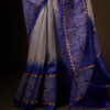 Uddup Breeze White and Blue Pure Dupion Silk Saree