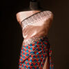 Pure Hand block Printed Stripe Beige Raw Silk saree