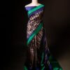 Pure Hand block Beige and blue Raw Silk saree