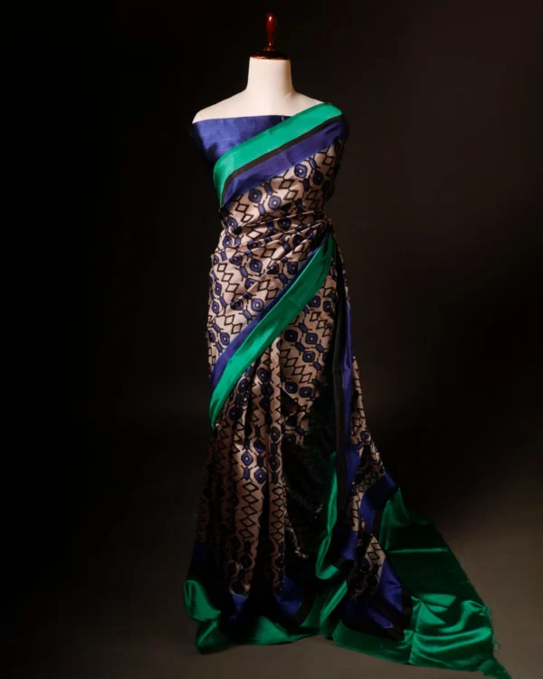 rn-image_picker_lib_temp_ab8bfe40-f53b-4cca-bd79-ef101b28ab70 Pure Hand block Beige and blue Raw Silk saree