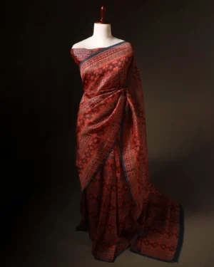 Mystic Mocha Maroon and Black Printed Pure Organza Silk Saree