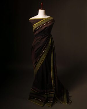 Dark brown color Silk Cotton Saree
