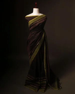 Dark brown color Silk Cotton Saree