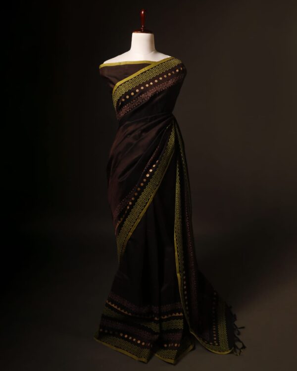 Dark brown color Silk Cotton Saree