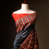Scarlet Slate Grey and Red Handloom Silk Cotton Saree